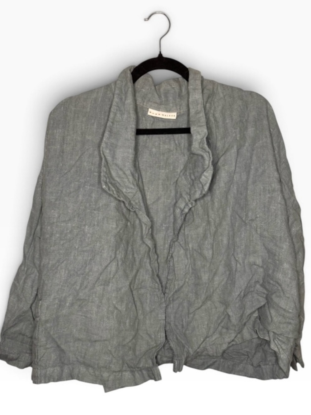 Bryn Walker 100% Linen Lagenlook Open Front Jacket in Blue Green M